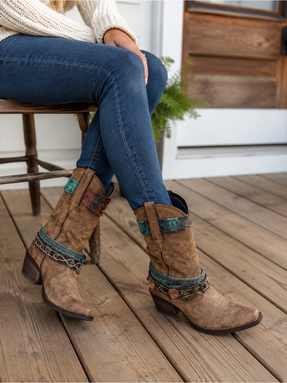 Durango Western Embellished Cowboy Boots with Turquoise Accents